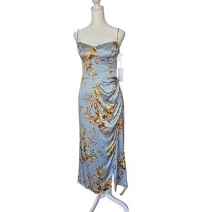 NWT Reformation 100% Silk Size 6 Marguerite Dress Heavenly Blue Floral